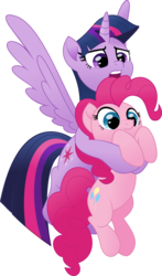 Size: 4729x8068 | Tagged: safe, artist:jhayarr23, pinkie pie, twilight sparkle, alicorn, earth pony, pony, g4, my little pony: the movie, absurd resolution, cute, diapinkes, duo, duo female, female, holding a pony, mare, simple background, transparent background, twiabetes, twilight sparkle (alicorn), vector
