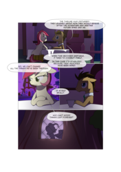 Size: 3541x5016 | Tagged: safe, artist:gashiboka, doctor whooves, pinkie pie, roseluck, time turner, earth pony, pony, comic:recall the time of no return, g4, comic, dialogue, golden oaks library, newspaper, ponyville, silhouette
