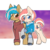 Size: 2500x2500 | Tagged: safe, artist:php172, oc, oc only, oc:blush, oc:valencia blossom, earth pony, pony, amputee, blushing, clothes, ear fluff, female, high res, hoodie, lesbian, looking down, mare, missing limb, prosthetic limb, prosthetics, raised eyebrow, shipping, simple background, standing, sweater, tongue out, transparent background, trotting, walking, wingding eyes