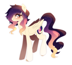 Size: 1168x1046 | Tagged: safe, artist:kag-bag, oc, oc only, oc:ester dawn, pegasus, pony, cutie mark, ethereal mane, female, looking at you, mare, multicolored mane, multicolored tail, orange eyes, pale coat, simple background, smiling, solo, starry mane, transparent background