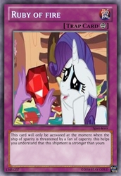 Size: 419x610 | Tagged: safe, artist:stay gold, rarity, spike, dragon, pony, unicorn, g4, card, female, fire ruby, gem, male, op is a duck, op is trying to start shit, ruby, ship:sparity, shipping, straight, wrong aspect ratio, yu-gi-oh!, yugioh card