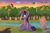 Size: 1024x683 | Tagged: safe, artist:rautaketju13, pinkie pie, rainbow dash, spike, twilight sparkle, dragon, pony, g4, cardboard cutout, cardboard spike, confetti, crown, gift art, jewelry, morning, necklace, new crown, party, party cannon, regalia, scepter, sunlight, twilight scepter, vietnam war