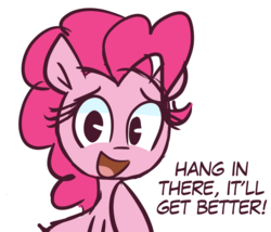 Size: 812x696 | Tagged: safe, artist:lilboulder, pinkie pie, earth pony, pony, g4, cute, dialogue, diapinkes, female, looking at you, mare, motivational, positive message, positive ponies, simple background, smiling, solo, talking to viewer, white background, wholesome