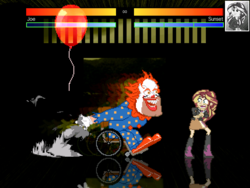 Size: 640x480 | Tagged: safe, artist:toonalexsora007, sunset shimmer, equestria girls, g4, balloon, clown, crossover, exploitable meme, family guy, joe swanson, male, mugen, scared, sunset screamer, wheelchair