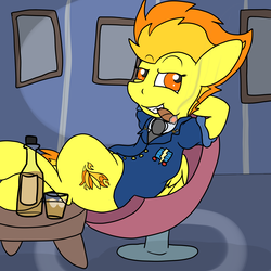 Size: 5000x5000 | Tagged: safe, artist:undercoverpone, spitfire, pegasus, pony, g4, absurd resolution, alcohol, chair, cigar, clothes, female, lounging, mare, sitting, smoking, solo, uniform, wonderbolts, wonderbolts dress uniform
