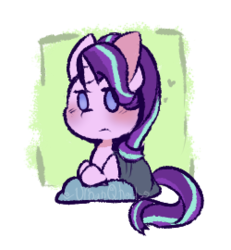 Size: 250x270 | Tagged: safe, artist:urbanqhoul, starlight glimmer, pony, unicorn, g4, blanket, female, pillow, solo