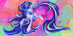 Size: 1280x640 | Tagged: safe, artist:wilvarin-liadon, color edit, edit, starlight glimmer, pony, unicorn, g4, animated, color cycling, color porn, colored, eyestrain warning, female, impossibly long hair, impossibly long tail, long mane, long tail, mare, needs more saturation, psychedelic, rainbow power, smiling, solo