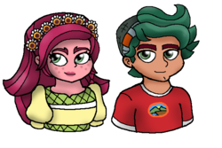 Size: 641x428 | Tagged: safe, artist:pokecure123, gloriosa daisy, timber spruce, equestria girls, g4, my little pony equestria girls: legend of everfree, brother and sister, bust, chibi, female, floral head wreath, flower, flower in hair, hat, male, siblings, simple background, transparent background