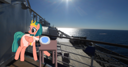 Size: 2569x1353 | Tagged: safe, artist:oceanrailroader, somnambula, g4, binoculars, irl, photo, ponies in real life, quality
