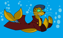 Size: 1008x616 | Tagged: safe, artist:pencil bolt, capper dapperpaws, seal, g4, my little pony: the movie, clothes, coat, male, seaponified, solo, species swap, underwater