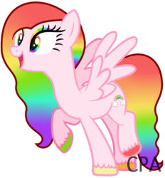 Size: 1024x1102 | Tagged: safe, artist:cindystarlight, oc, oc only, oc:pink rainbow, pegasus, pony, female, mare, multicolored eyes, rainbow hair, simple background, solo, transparent background