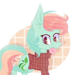 Size: 1196x1200 | Tagged: safe, artist:wintersnowy, oc, oc only, earth pony, pony, candy, clothes, digital art, food, lollipop, simple background, sweater, transparent background