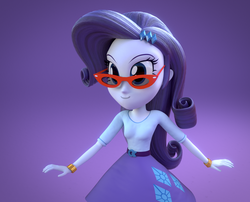Size: 1280x1032 | Tagged: safe, artist:rare-fashions15, rarity, equestria girls, g4, 3d, blender, clothes, cutie mark on clothes, female, glasses, purple background, simple background, skirt, smiling, solo