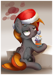 Size: 3508x4961 | Tagged: safe, artist:tony-retro, oc, oc only, pegasus, pony, absurd resolution, bags under eyes, christmas, commission, hat, holiday, male, santa hat, stallion, straw in mouth