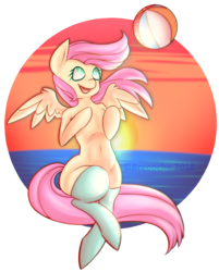 Size: 2055x2562 | Tagged: safe, artist:breeoche, fluttershy, pegasus, pony, g4, beach ball, clothes, female, high res, humanoid torso, simple background, socks, solo, transparent background