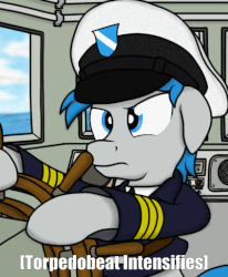 Size: 630x766 | Tagged: safe, artist:xphil1998, oc, oc only, oc:trigger hooves, animated, boat, eurobeat, german, gif, meme, navy, parody, solo, vibrating, warship