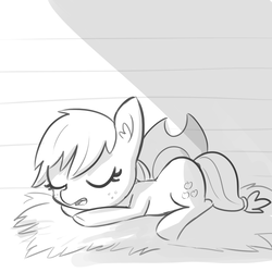 Size: 3000x3000 | Tagged: safe, artist:tjpones, applejack, earth pony, pony, g4, cowboy hat, cute, ear fluff, eyes closed, female, grayscale, hat, high res, jackabetes, mare, monochrome, nap, open mouth, sketch, sleeping, solo, stetson