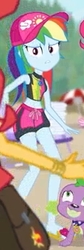 Size: 708x2100 | Tagged: safe, rainbow dash, spike, spike the regular dog, sunset shimmer, dog, equestria girls, equestria girls specials, g4, my little pony equestria girls: better together, my little pony equestria girls: forgotten friendship, clothes, feet, hat, legs, midriff, offscreen character, sandals, swimming trunks
