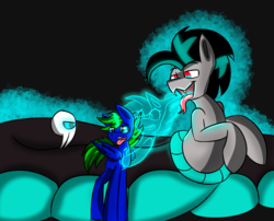 Size: 2798x2257 | Tagged: safe, artist:askhypnoswirl, oc, oc only, oc:circuit breaker, oc:paulpeoples, lamia, original species, pegasus, pony, ahegao, dark background, fetish, glowing, high res, hypnosis, kaa eyes, open mouth, skull, soul vore, tongue out, vore