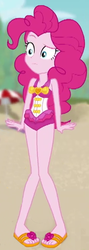 Size: 249x696 | Tagged: safe, edit, edited screencap, screencap, pinkie pie, equestria girls, equestria girls specials, g4, my little pony equestria girls: better together, my little pony equestria girls: forgotten friendship, clothes, cropped, female, pinkie pie swimsuit, sandals, solo, swimsuit