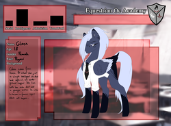 Size: 5000x3671 | Tagged: safe, artist:minelvi, oc, oc only, oc:gloss, pegasus, pony, absurd resolution, clothes, coat markings, colored wings, female, mare, multicolored wings, necktie, pegasus oc, reference sheet, shirt, socks (coat markings), solo, wings
