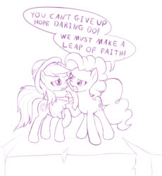 Size: 800x871 | Tagged: safe, artist:dstears, pinkie pie, earth pony, pegasus, pony, daring done?, g4, monochrome, simple background, speech bubble, white background