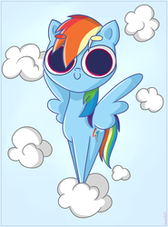 Size: 2221x3000 | Tagged: safe, artist:lemanda, rainbow dash, pegasus, pony, g4, adoracreepy, big eyes, cloud, creepy, cute, dilated pupils, female, high res, looking at you, no catchlights, on a cloud, sky, smiling, solo