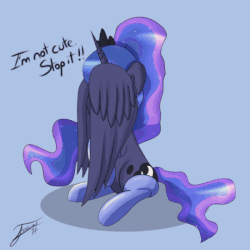 Size: 550x550 | Tagged: safe, artist:nexcoyotlgt, artist:szafir87, princess luna, alicorn, pony, g4, :p, alternate hairstyle, animated, blatant lies, blushing, bronybait, clothes, covering face, cute, daaaaaaaaaaaw, female, gif, i'm not cute, lunabetes, mare, ponytail, shy, silly, silly pony, sitting, socks, solo, sweet dreams fuel, szafir87 is trying to murder us, thigh highs, tongue out, weapons-grade cute