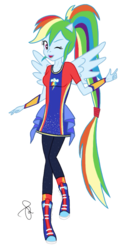 Size: 1028x2048 | Tagged: safe, artist:ilaria122, rainbow dash, equestria girls, g4, my little pony equestria girls: better together, clothes, converse, female, one eye closed, pants, ponied up, shoes, simple background, solo, transparent background, wink