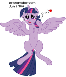 Size: 1275x1507 | Tagged: safe, artist:ericremotesteam, twilight sparkle, alicorn, pony, g4, belly button, blushing, chest fluff, compliment, cute, digital art, female, handwriting, heart, looking at you, on back, paint tool sai, request, simple background, solo, spread legs, spread wings, spreading, talking to viewer, twiabetes, twilight sparkle (alicorn), white background, wings