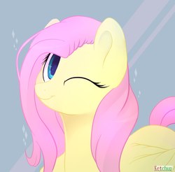 Size: 944x930 | Tagged: safe, artist:kebchach, fluttershy, pegasus, pony, g4, bust, cute, female, looking at you, mare, one eye closed, portrait, shyabetes, smiling, solo, weapons-grade cute, wings, wink