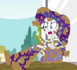 Size: 534x485 | Tagged: safe, artist:thedarkpony, edit, edited screencap, screencap, rarity, equestria girls, g4, dirty, female, mud, mud edit, muddy, sitting, solo, wet and messy