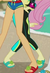 Size: 1080x1561 | Tagged: safe, screencap, fluttershy, equestria girls, equestria girls series, forgotten friendship, g4, clothes, cropped, feet, female, flip-flops, geode of fauna, legs, magical geodes, pictures of legs, sandals, swimsuit, toes
