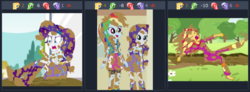 Size: 1835x672 | Tagged: safe, artist:thedarkpony, edit, edited screencap, screencap, rainbow dash, rarity, sunset shimmer, derpibooru, equestria girls, g4, my little pony equestria girls: legend of everfree, clothes, compression shorts, dirty, female, meta, mud, mud edit, muddy, pajamas, playing in mud, sitting, yawn