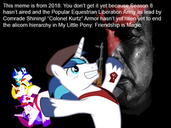 Size: 896x669 | Tagged: safe, shining armor, pony, g4, once upon a zeppelin, apocalypse now, communism, jeb bush, jeb!, meme, ponified, wat