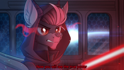 Size: 1920x1080 | Tagged: safe, artist:redchetgreen, oc, oc only, ambiguous species, crossover, disney, gritted teeth, lightsaber, sith, solo, star wars, subtitles, weapon, ych result