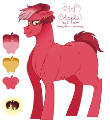 Size: 1222x1366 | Tagged: safe, artist:patchworkpupper, oc, oc only, oc:big apple, earth pony, pony, magical gay spawn, male, parent:big macintosh, parent:bulk biceps, parents:bulkmac, simple background, solo, stallion, white background