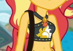 Size: 2100x1484 | Tagged: safe, screencap, sunset shimmer, equestria girls, equestria girls specials, g4, my little pony equestria girls: better together, my little pony equestria girls: forgotten friendship, belly button, bikini, boobshot, clothes, cropped, female, geode of empathy, midriff, pictures of chests, solo, summer sunset, swimsuit