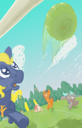 Size: 600x936 | Tagged: safe, artist:spatialheather, oc, oc only, earth pony, pony, ball, club (weapon), field, game, grass, playing, polo, running, sports