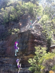 Size: 1024x1343 | Tagged: safe, artist:didgereethebrony, octavia melody, rainbow dash, rarity, equestria girls, g4, australia, blue mountains, cliff, converse, equestria girls in real life, irl, katoomba, mlp in australia, photo, rock climbing, shoes