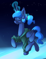 Size: 1800x2300 | Tagged: safe, artist:passigcamel, princess luna, alicorn, pony, g4, clothes, eyes closed, female, night, solo, space, walking