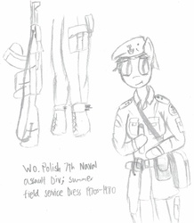 Size: 969x1109 | Tagged: safe, artist:sovietpone, oc, oc only, anthro, female, gun, military, rifle, traditional art, weapon