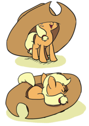 Size: 500x704 | Tagged: safe, artist:foudubulbe, applejack, earth pony, pony, g4, appletini, behaving like a cat, blank flank, clothes, cowboy hat, cute, eyes closed, female, filly, filly applejack, foudubulbe is trying to murder us, hat, hnnng, jackabetes, micro, open mouth, oversized clothes, oversized hat, prone, silly, silly pony, simple background, sleeping, smiling, smol, smolpone, solo, stetson, sweet dreams fuel, tiny ponies, transparent background, weapons-grade cute, who's a silly pony, younger