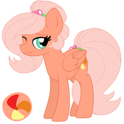 Size: 2200x2200 | Tagged: safe, artist:mississippikite, oc, oc only, oc:honey gossip, pegasus, pony, female, high res, mare, offspring, one eye closed, parent:big macintosh, parent:fluttershy, parents:fluttermac, simple background, solo, white background, wink
