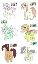 Size: 3000x5000 | Tagged: safe, artist:mississippikite, oc, oc only, changepony, earth pony, pegasus, pony, unicorn, female, interspecies offspring, magical lesbian spawn, mare, offspring, parent:double diamond, parent:fleetfoot, parent:fluttershy, parent:soarin', parent:thorax, parent:trouble shoes, parents:blueshy, parents:diamondshy, parents:fleetshy, parents:soarinshy, parents:thoraxshy, parents:troubleshy, simple background, white background