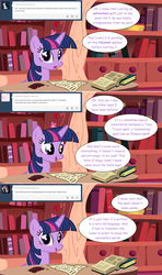 Size: 1280x2168 | Tagged: safe, artist:hakunohamikage, twilight sparkle, alicorn, pony, ask-princesssparkle, g4, ask, book, female, golden oaks library, quill, scroll, solo, tumblr, twilight sparkle (alicorn)