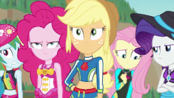 Size: 480x270 | Tagged: safe, screencap, applejack, fluttershy, pinkie pie, rainbow dash, rarity, sci-twi, twilight sparkle, equestria girls, equestria girls specials, g4, my little pony equestria girls: better together, my little pony equestria girls: forgotten friendship, animated, belly button, clothes, female, geode of fauna, geode of shielding, geode of sugar bombs, geode of super speed, geode of super strength, geode of telekinesis, gif, humane five, humane six, magical geodes, mane six, midriff, nope, swimsuit, wetsuit