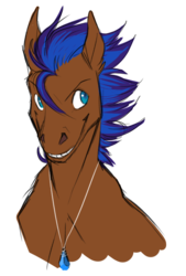 Size: 530x785 | Tagged: safe, artist:nanabriere, oc, oc only, oc:nimble wing, pegasus, pony, grin, jewelry, looking sideways, male, necklace, simple background, smiling, solo, transparent background