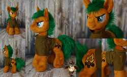 Size: 1660x1000 | Tagged: safe, artist:essorille, oc, oc only, oc:roughneck, earth pony, pony, unicorn, irl, photo, plushie, solo