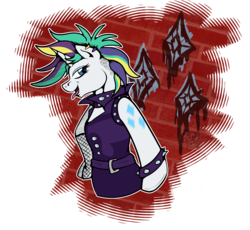 Size: 2596x2387 | Tagged: safe, artist:stormblaze-pegasus, rarity, pony, unicorn, g4, it isn't the mane thing about you, abstract background, alternate hairstyle, bracelet, clothes, ear piercing, earring, female, high res, jacket, jewelry, leather jacket, mare, open mouth, piercing, punk, raripunk, simple background, solo, spiked wristband, studded bracelet, transparent background, wristband